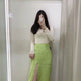 Women's Green Textured Slit High Waist Slit Midi Skirt green - EX-STOCK Canada