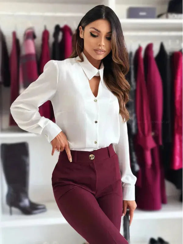 Elegant Fashion Button Long Sleeve business Office Formal Work Shirt For Women - EX-STOCK CANADA
