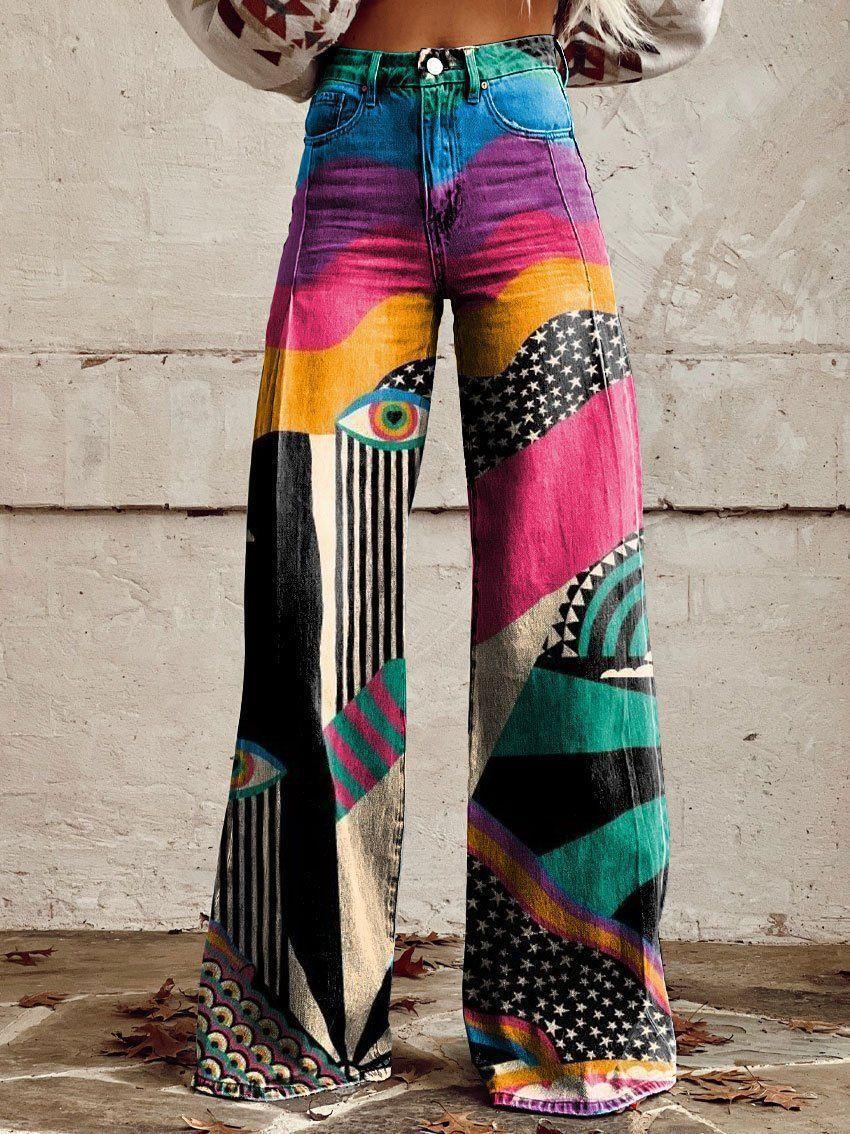 Horn Simulation Denim Trousers Loose Pants For Women 