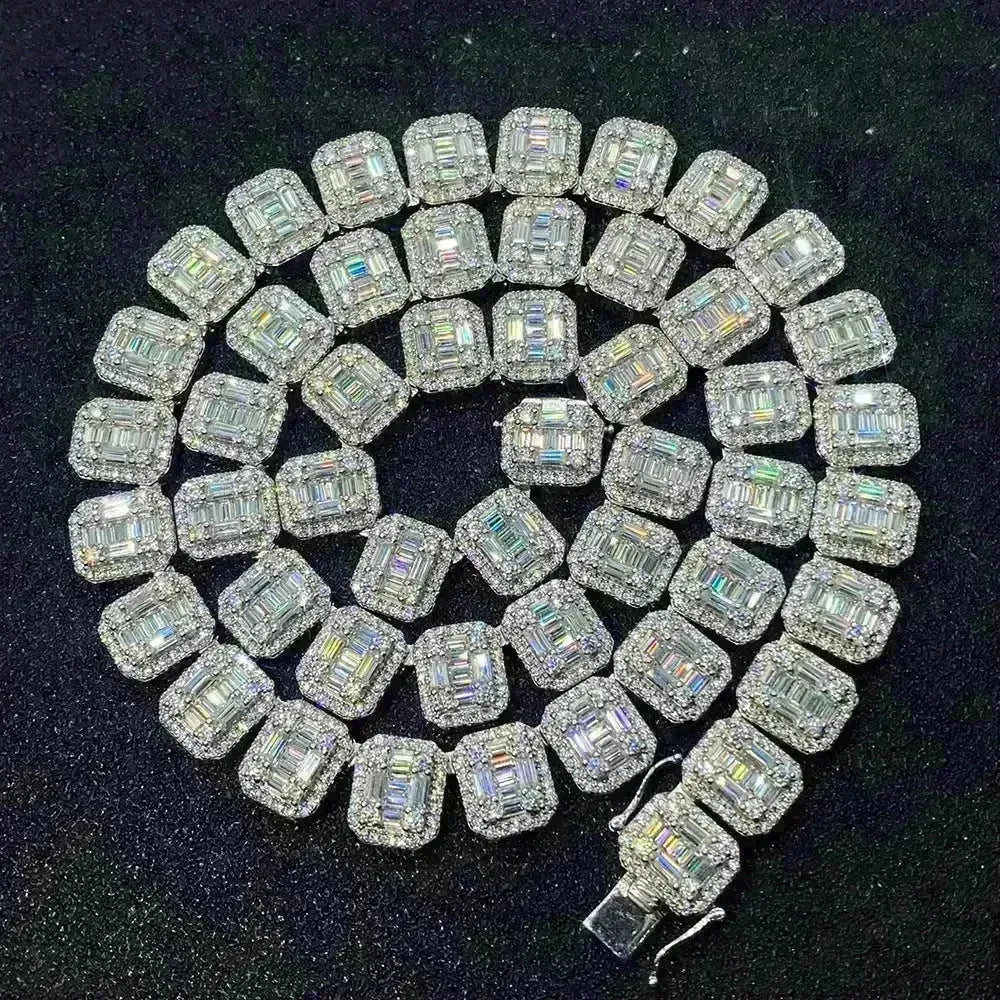 S925 Silver Inlay Rectangular Moissanite Diamond Cuban Link Chain - EX-STOCK CANADA