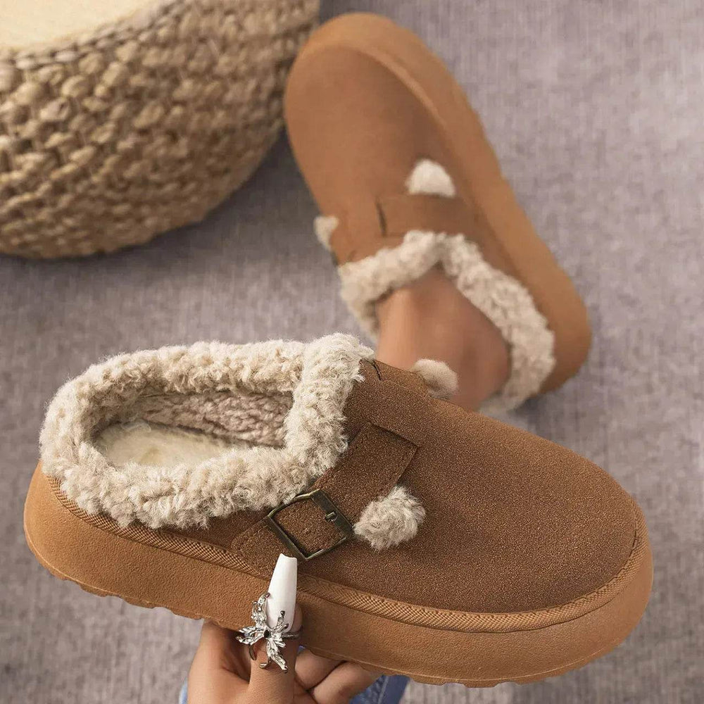 Fashion Thick-soled Plush Buckle Cotton Home platform Winter Slippers Indoor And Outdoor Casual Warm Women Garden Slipper - EX-STOCK Canada