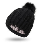 Stretchy Satin Lined Skull Knit Faux Fur Pom Pom Beanie Hat - EX-STOCK Canada