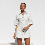 Women's Short Sleeve Pocket Waist Shirt Denim Dress - EX-STOCK Canada