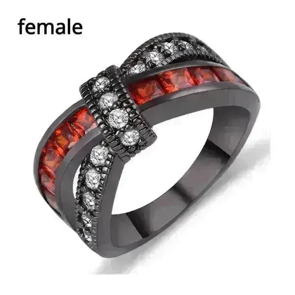 New Black Gold Garnet Red Cross Zircon Ring - EX-STOCK CANADA