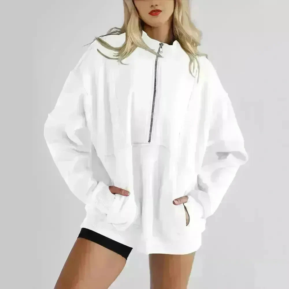 Women's Half Zipper Pocket Fashion Casual Exercise Oversized Sweatshirt Pullover - EX-STOCK CANADA