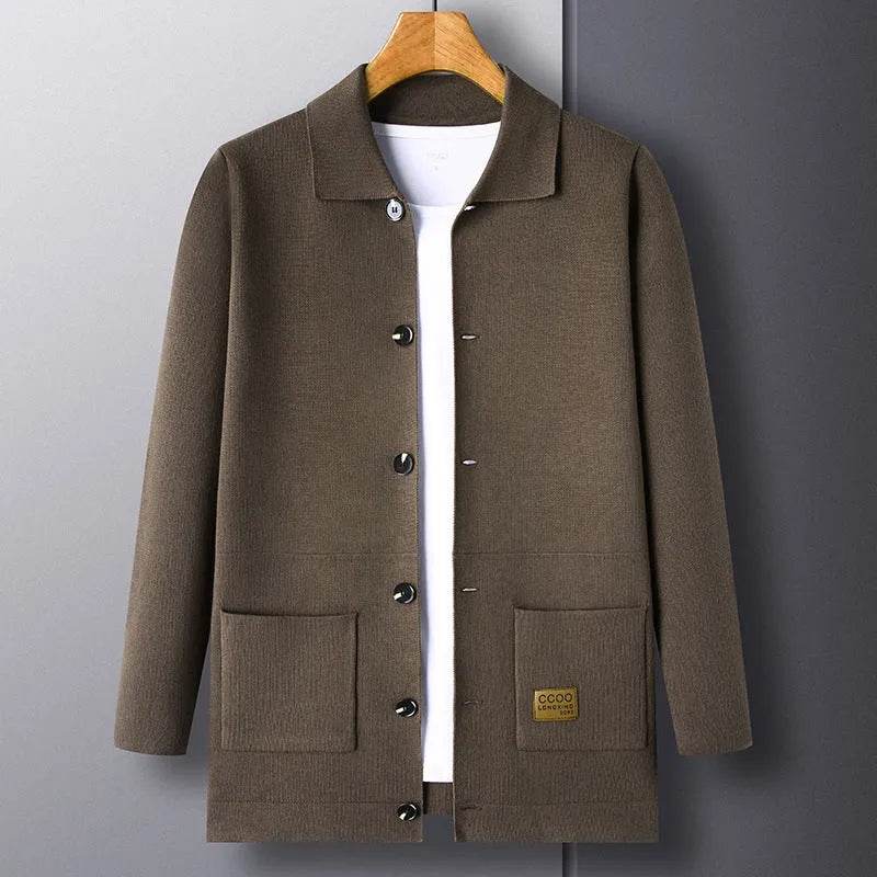 Cardigan Men's Knitted Turn-down Collar Coat Thin Loose Sweater - EX-STOCK Canada
