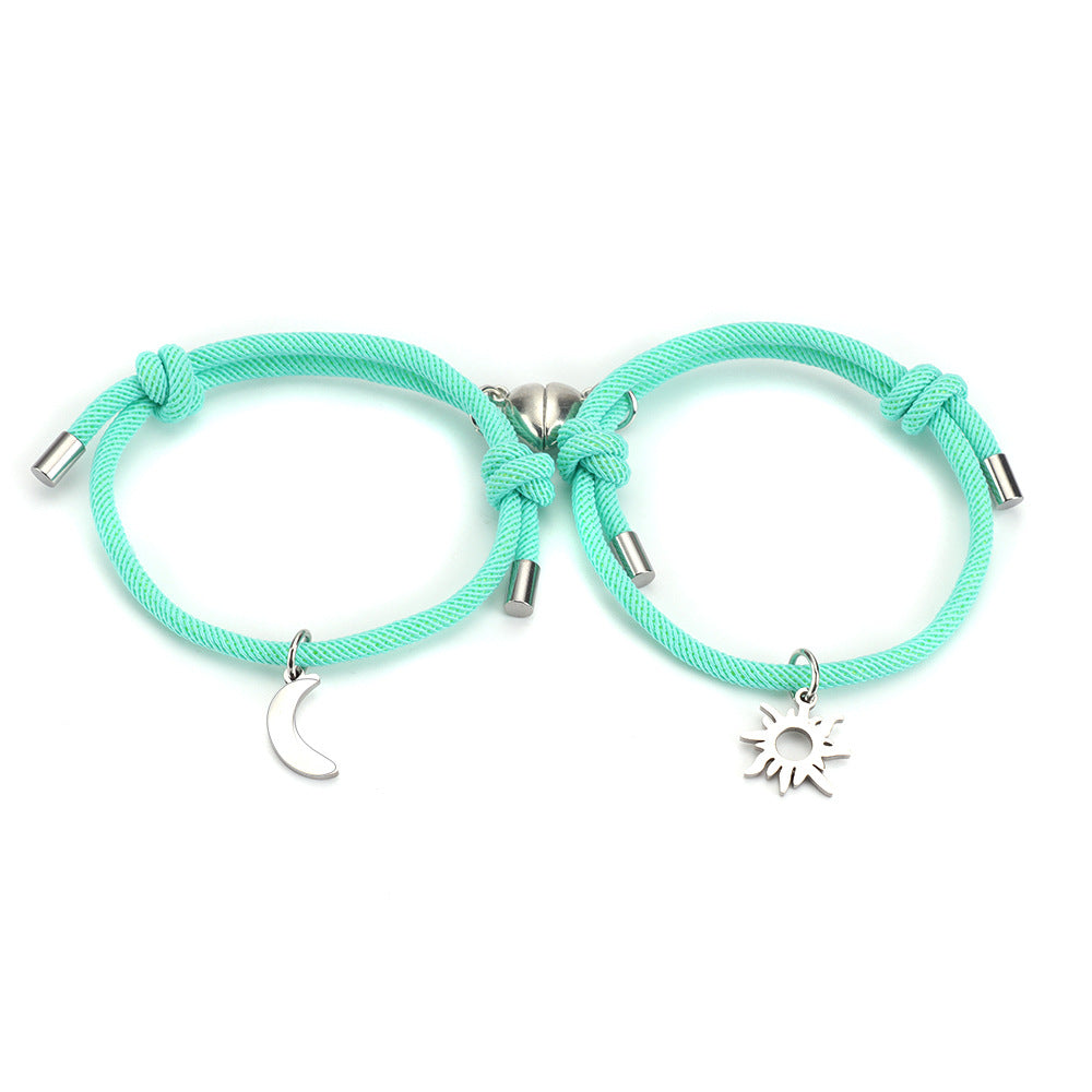 Bracelet Couple Pendentif Soleil et Lune en Acier Inoxydable et Titane - EX-STOCK Canada