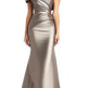 Off-Shoulder Pleated Satin Mermaid Gown – Formal Evening Dress | Gray, Wine Red, Green | US2–US16