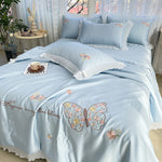 Korean Ice Silk Summer Quilt Four-piece Set Embroidery Lace Air Conditioning Cool Feeling Thin Duvet EX-STOCK Canada 