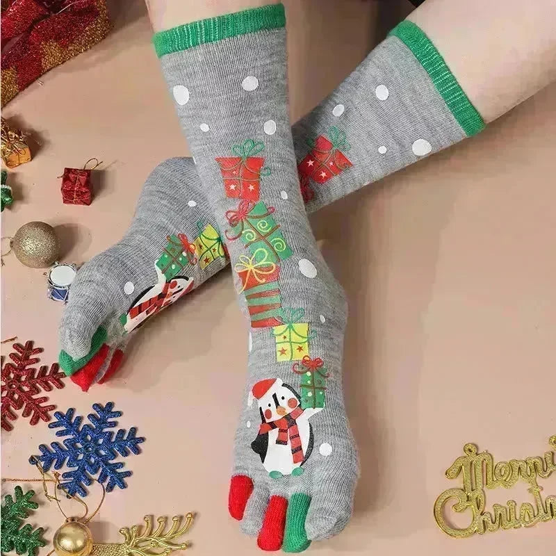 Cute Winter Christmas socks Five-finger  Elastic absorbent Split-toe - EX-STOCK CANADA