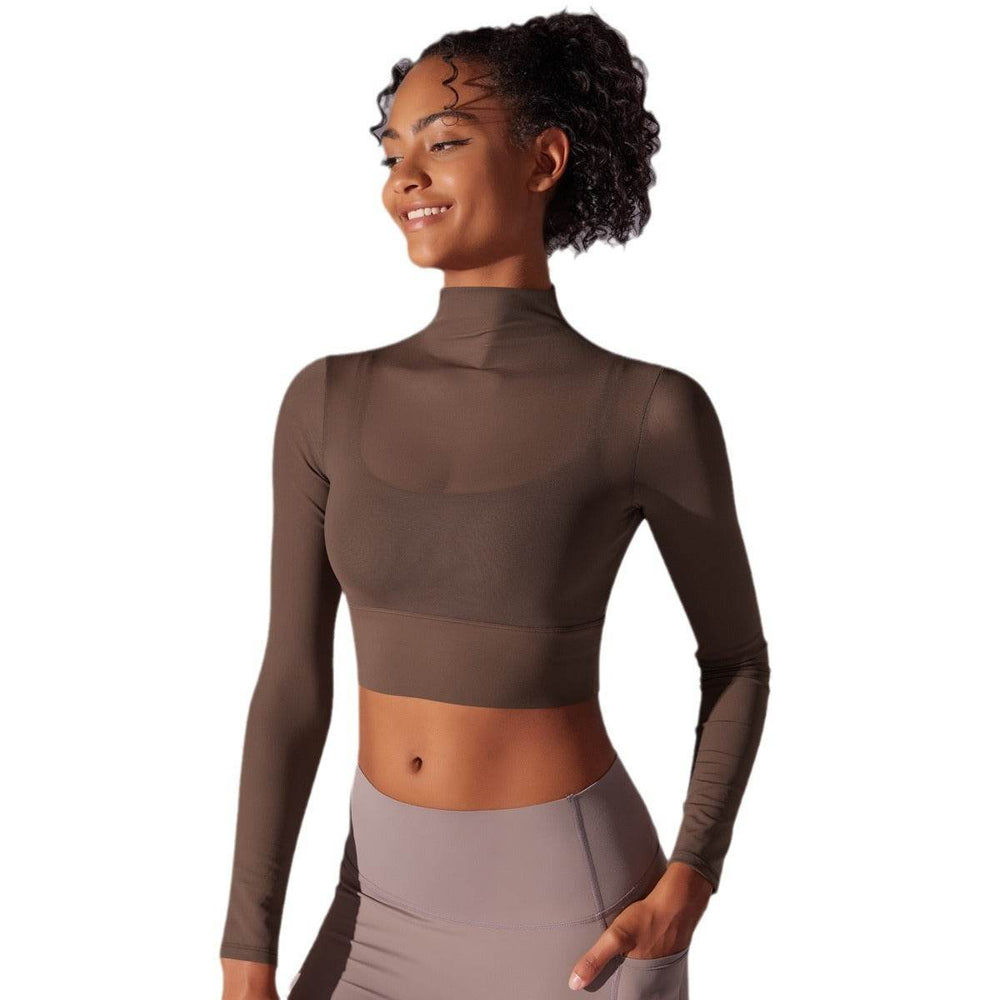 Quick Drying Gym Slim Fit Mesh Turtleneck Long Sleeve Workout Crop Top - EX-STOCK Canada