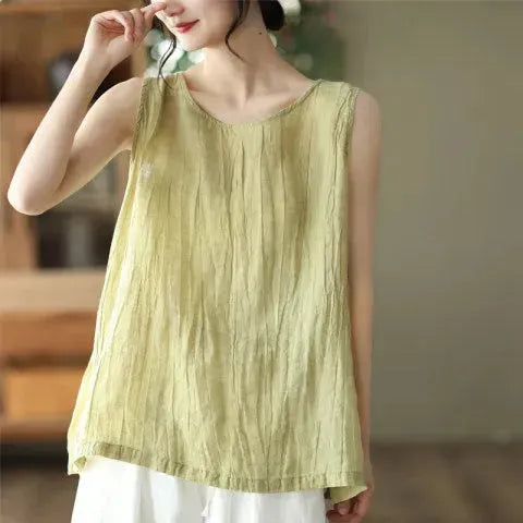 Casual Cotton And Linen Art Solid Color Loose-fitting Versatile summer blouse Top  For Women - EX-STOCK CANADA