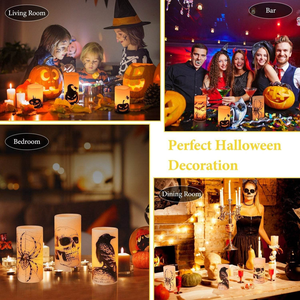 3 Pack Halloween Flameless Candle Lamp With Timer Setting Battery Operated Warm Orange Light Candles For Halloween Party Decoration - EX-STOCK Canada
