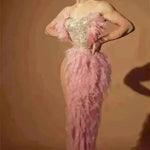 Strapless Tassle  Corset dress Women's Tube Top Rhinestone Chain Skirt Outfit for Evening party Cocktail event - EX-STOCK CANADA