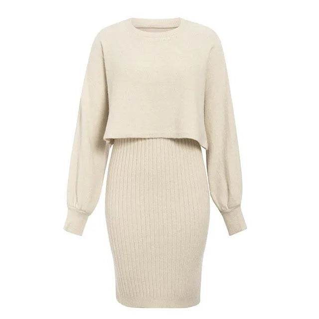 Women 2pcs Winter Outfit Cashmere dress Cropped Pullover top - EX-STOCK Canada