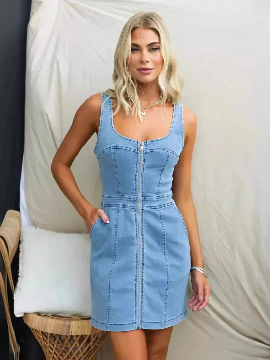 Spring And Summer Casual Slim Fit Denim Sleeveless Dress - EX-STOCK CANADA
