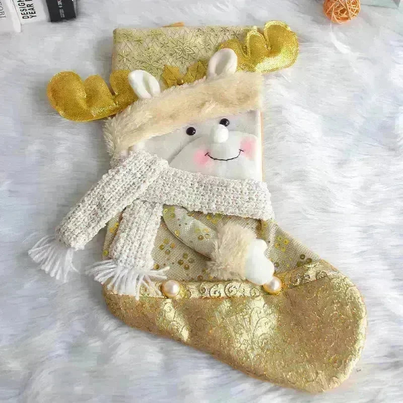 Santa Snowman Gold Christmas Stockings Pendant Candy Bag - EX-STOCK CANADA
