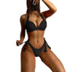 European And American Solid Color Neck Bikini Strap Split Hard Cup Crimp Swimsuit - EX-STOCK CANADA