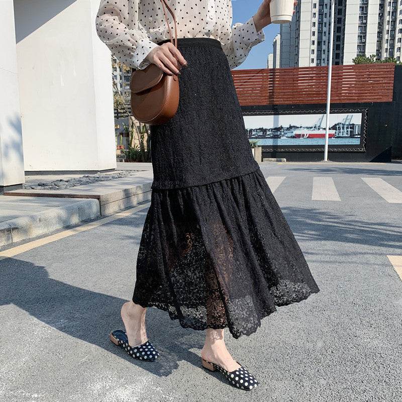 Women's High Waist Lace Midi Skirt, Silk, Flowy – EX-STOCK Canada