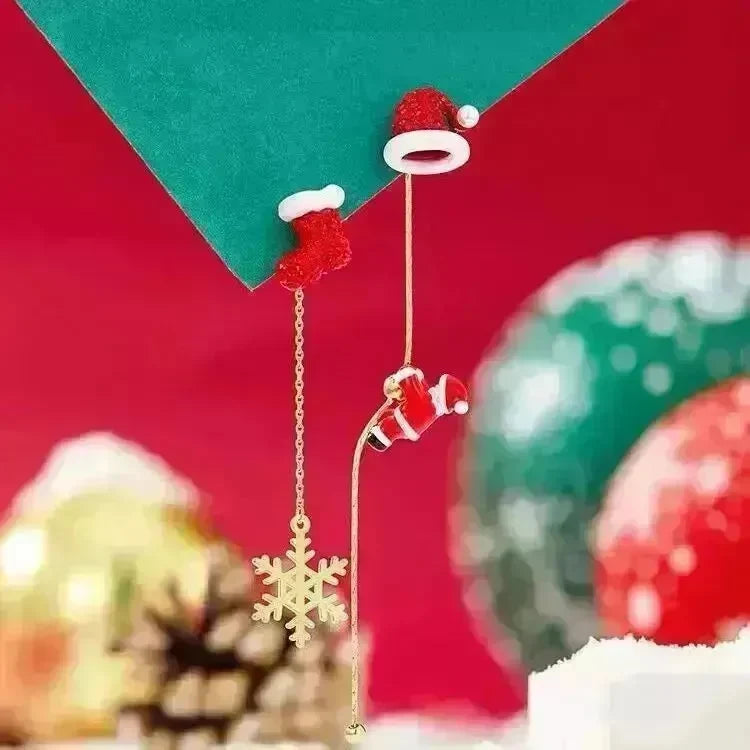 Ins Fashion Xmas Earrings Moving Santa Claus Long Tassel Earrings For Women Christmas Tree Snowflake Asymmetric Drop Earring - EX-STOCK CANADA