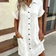Womens Button Down Shirt Dress Summer Cotton Linen Dress V-Neck Mini Dress Casual Short Sleeve Loose Tunic Dresses - EX-STOCK CANADA