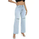 Elegant Ripped Wide-leg Baggy Jeans Pant Women - EX-STOCK CANADA