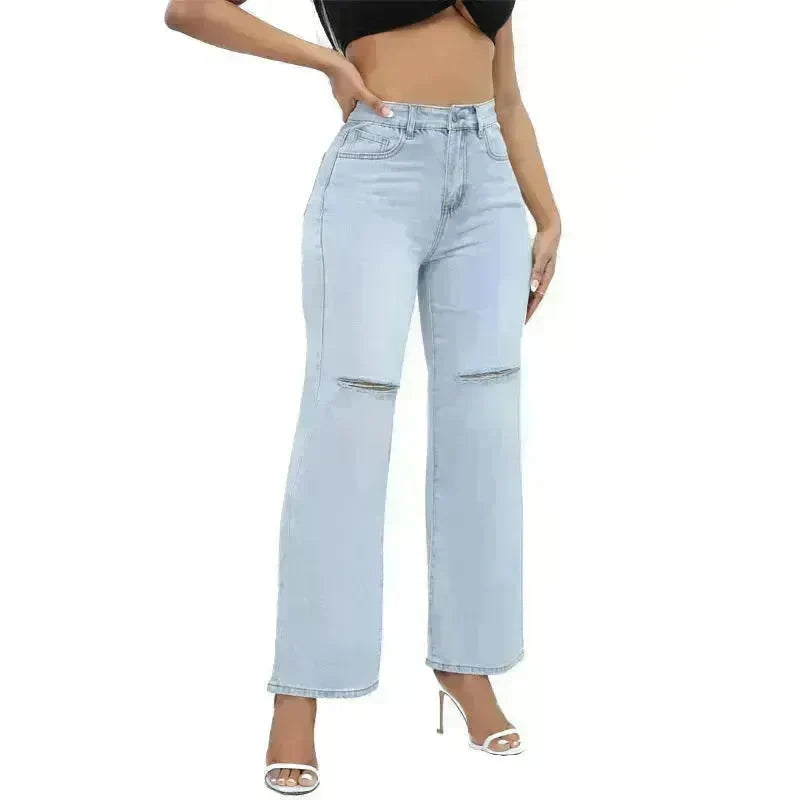 Elegant Ripped Wide-leg Baggy Jeans Pant Women - EX-STOCK CANADA