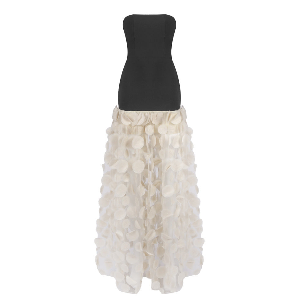 Black And White Tube Top Three-dimensional Flower Pettiskirt Dinner Dress EX-STOCK Canada 