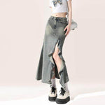 Irregular Half-length Split Denim long Skirt - EX-STOCK Canada