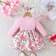 Newborn baby girl Winter floral Printed Bow Dress Suit Baby girl Dress outwear for girls plus head bowtie Baby girl pink dress - EX-STOCK Canada