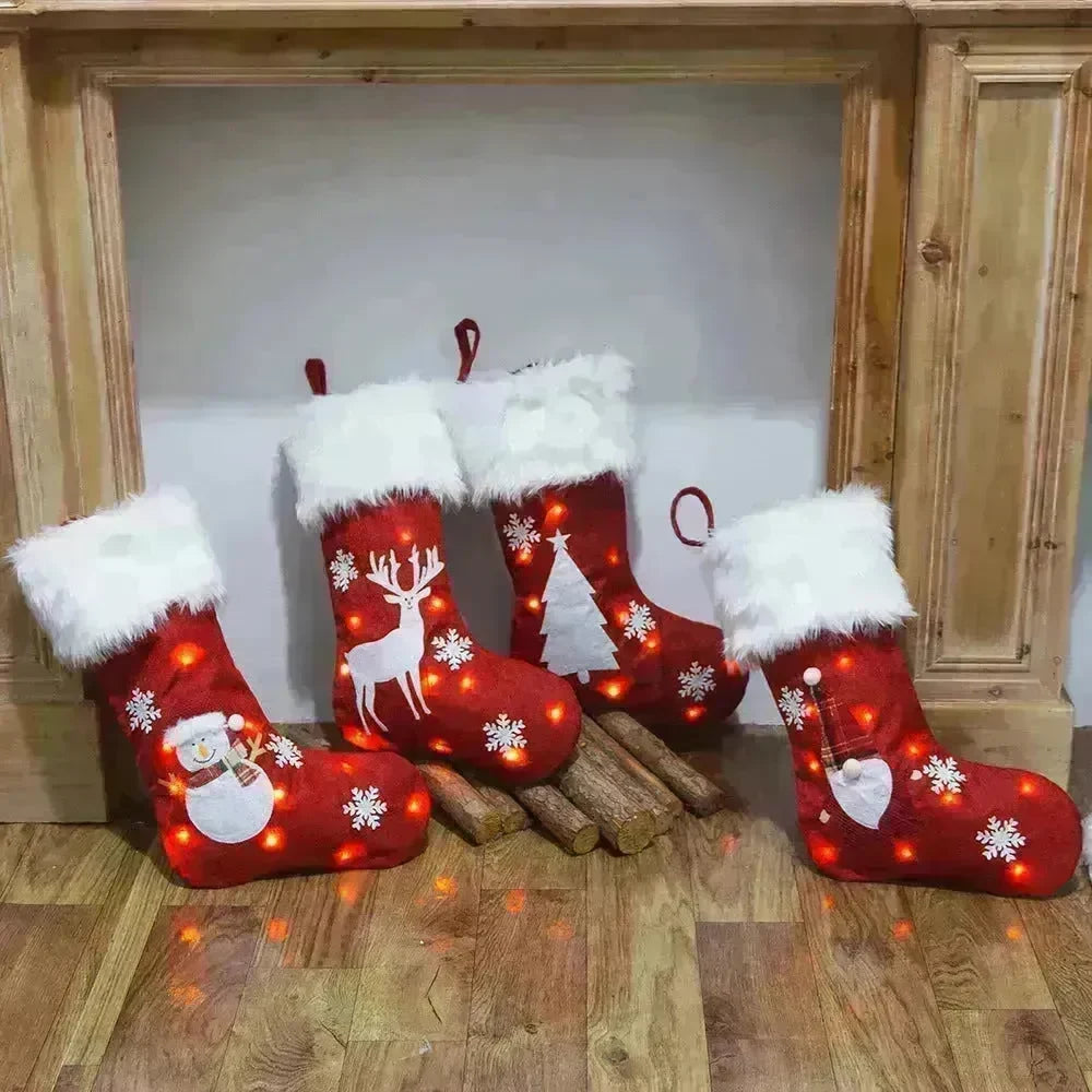 New Christmas Ornament With Light Burlap Embroidery Sock Gift Bag - EX-STOCK CANADA