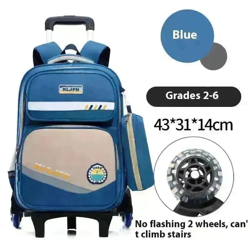 Portable Burden Alleviation Bull Wheel Trolley Schoolbag Bookbag for Boy and Girl - EX-STOCK CANADA