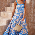 Flowers Print Wavy Pattern Suspender Long Dress For Women Fashion A-Line Beach Dresses Womens Clothing - EX-STOCK CANADA