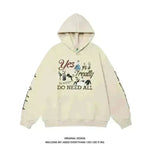 American Retro Washed Distressed Cartoon Letter Print Pullover Hoodie Sweatshirt - EX-STOCK CANADA