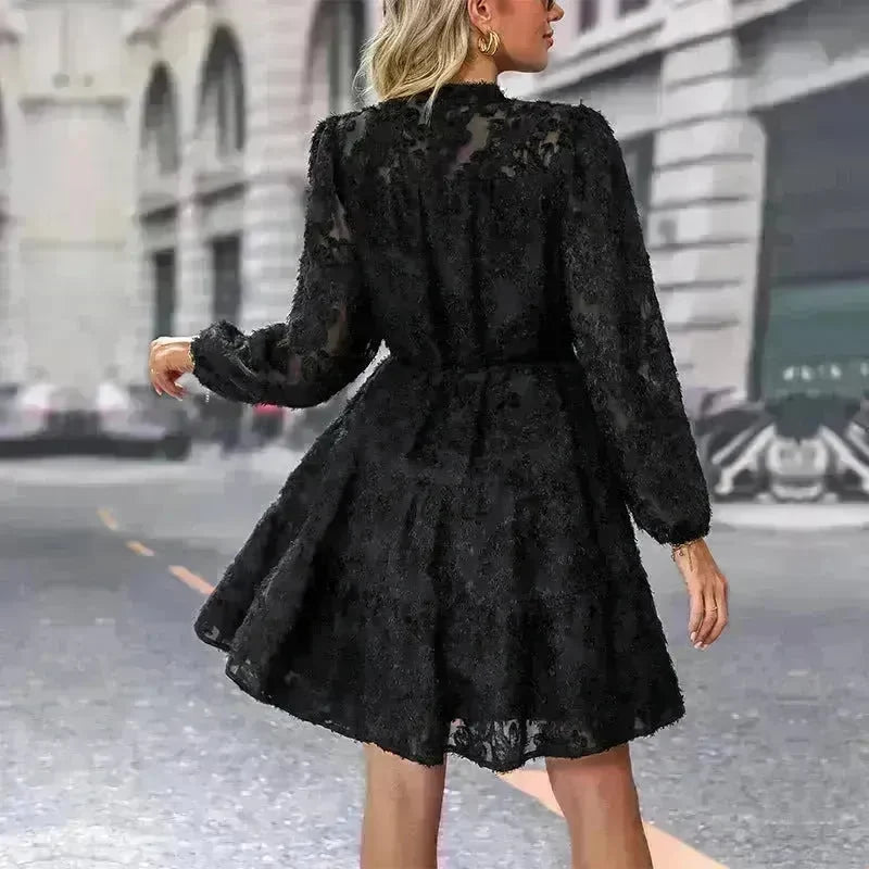 Lace Tied Long Sleeve Dress Fashion Midi Dresses Womens Clothing - EX-STOCK CANADA