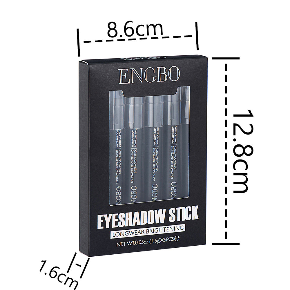 Packaging of ENGBO eyeshadow sticks with dimensions labeled