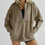Women's Half Zipper Pocket Fashion Casual Exercise Oversized Sweatshirt Pullover - EX-STOCK CANADA