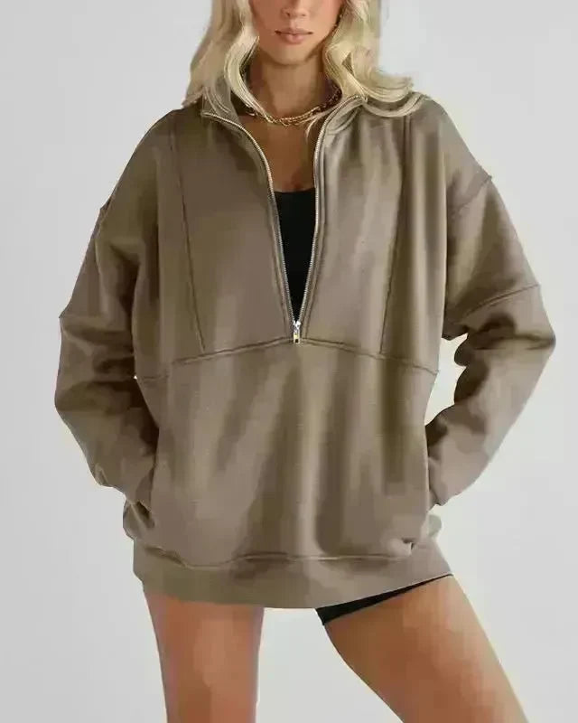 Women's Half Zipper Pocket Fashion Casual Exercise Oversized Sweatshirt Pullover - EX-STOCK CANADA