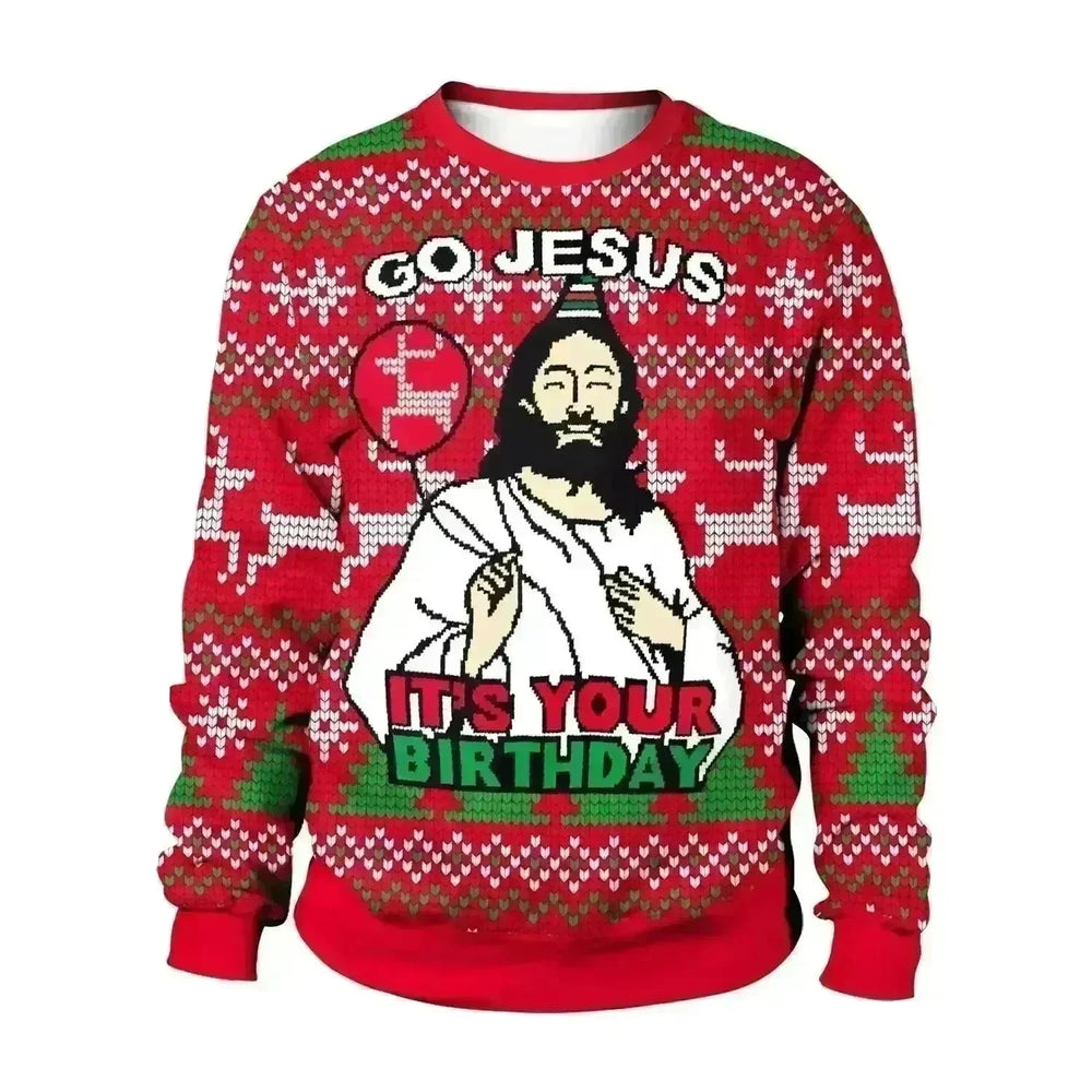 Men And Women Digital Printing Christmas Round Neck Sweater Tops - EX-STOCK CANADA
