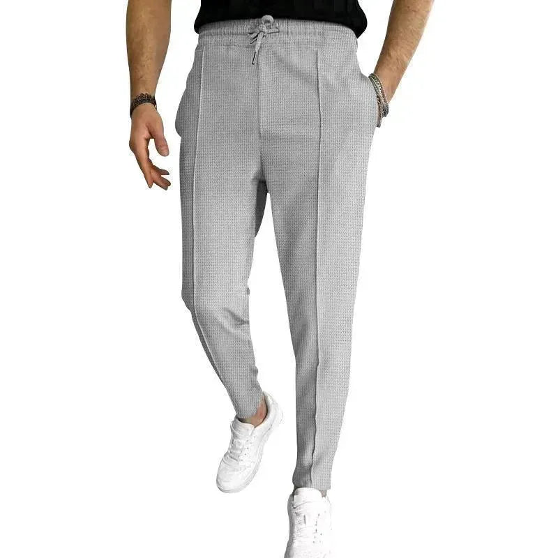 Men's Casual Fashion Waffle High Waist Drawstring Elastic fitted straight leg Pant - EX-STOCK CANADA
