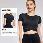 Cross Pleated Yoga Clothing Top Workout Clothes Short Sleeve - EX-STOCK CANADA
