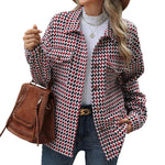 Casual Houndstooth Lapel Tweed Button long sleeve shirt tops for women - EX-STOCK Canada