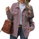 Casual Houndstooth Lapel Tweed Button long sleeve shirt tops for women - EX-STOCK Canada