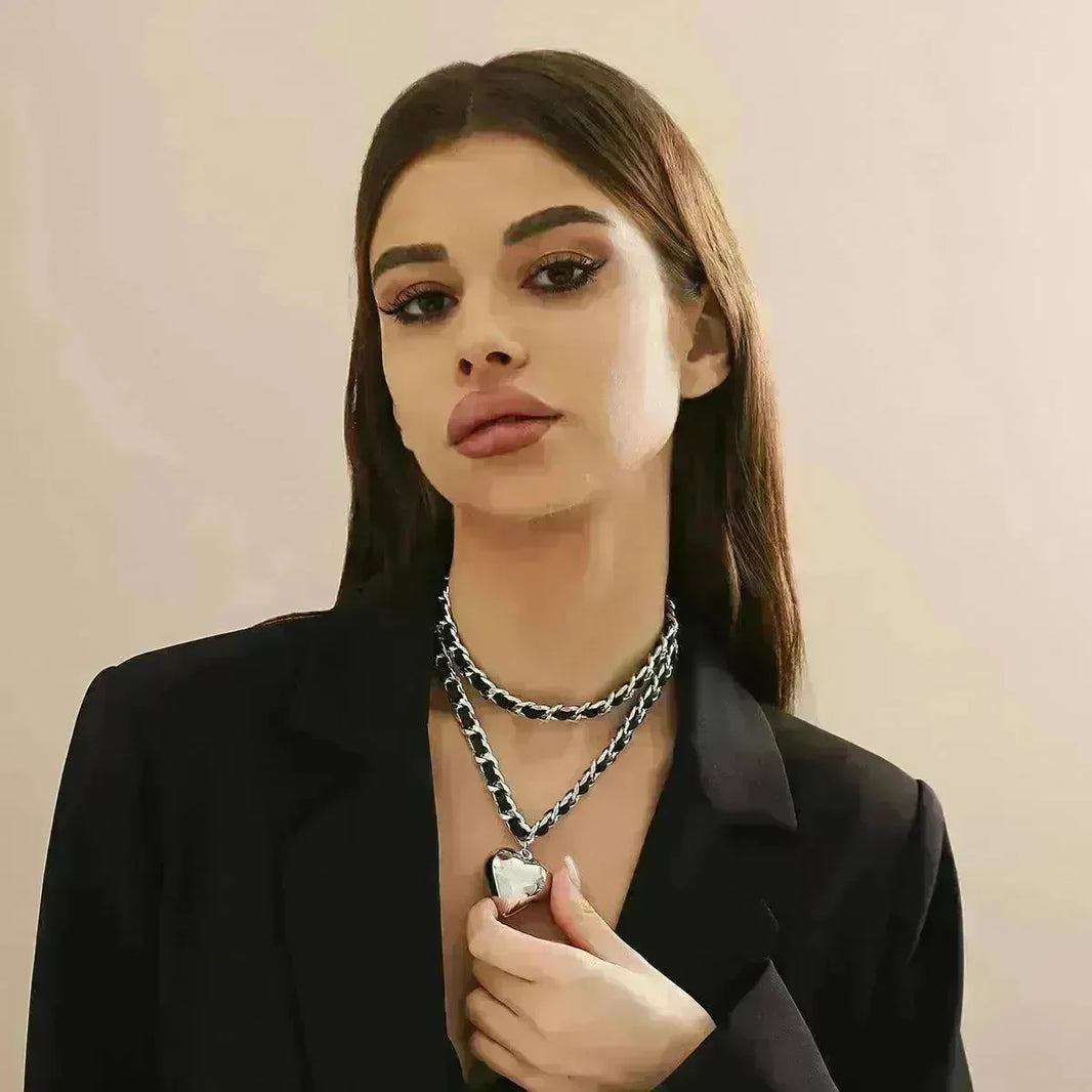 Big Love Double-layer Chains Design Necklace Women Street Punk Style Necklace Fashion Jewelry - EX-STOCK CANADA