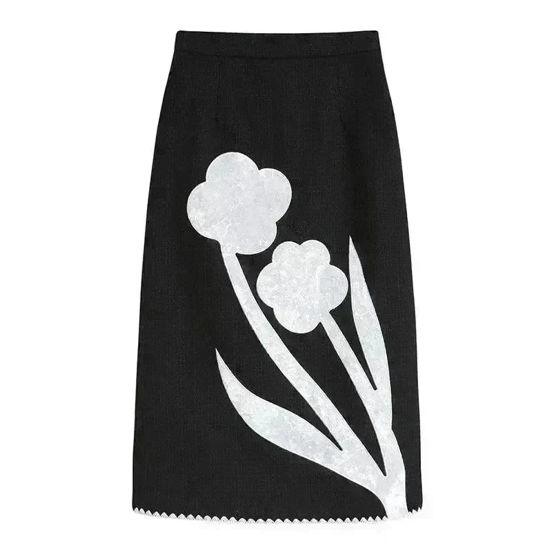 Black And White Splicing Velvet V-neck Overlapping Coat Color Contrast Skirt Suit - EX-STOCK CANADA