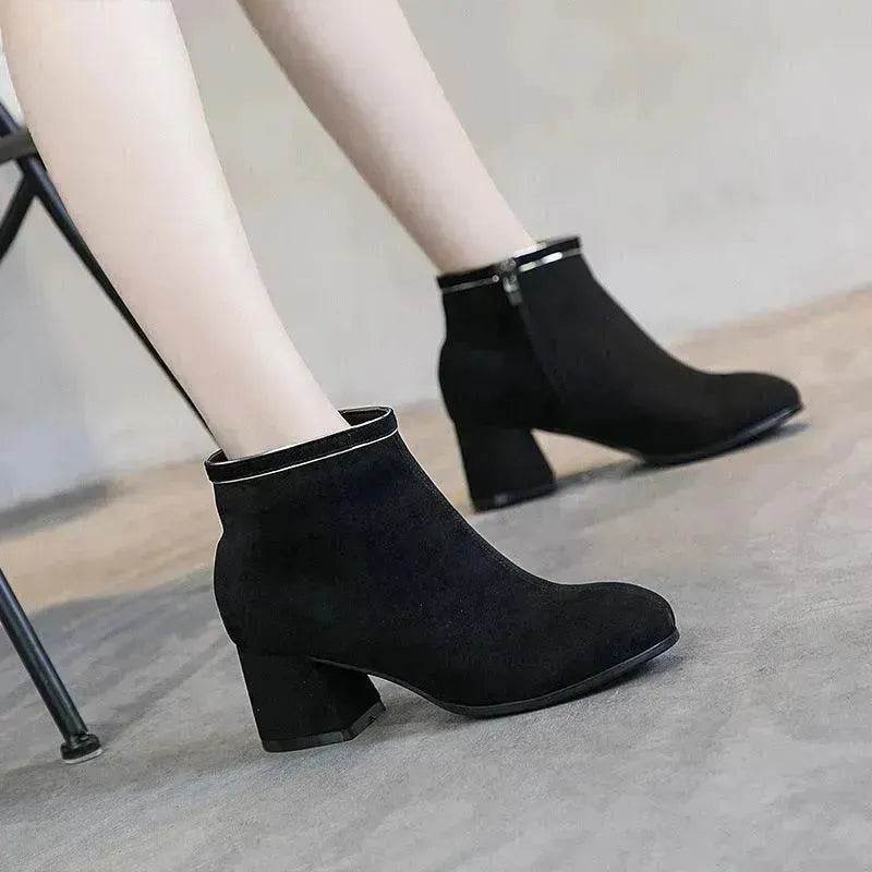 Black Martin Boots Shoes Women Thick Heels - EX-STOCK Canada