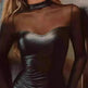 Black Mesh Stitching Slim Fit Sheath Leather Mini Dress - EX-STOCK CANADA