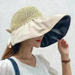 Black Rubber Beach Hat Sun Hat Female Summer Hollow Straw Hat - EX-STOCK CANADA