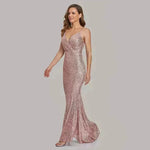 Body Fitted Wedding Bridesmaid Party Sequined Champagne sexy Long Dress - EX-STOCK CANADA