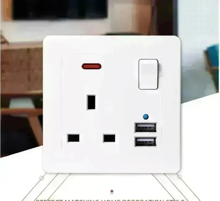 British Standard USB Wall Three-hole Power Strip Socket Panel - EX-STOCK CANADA